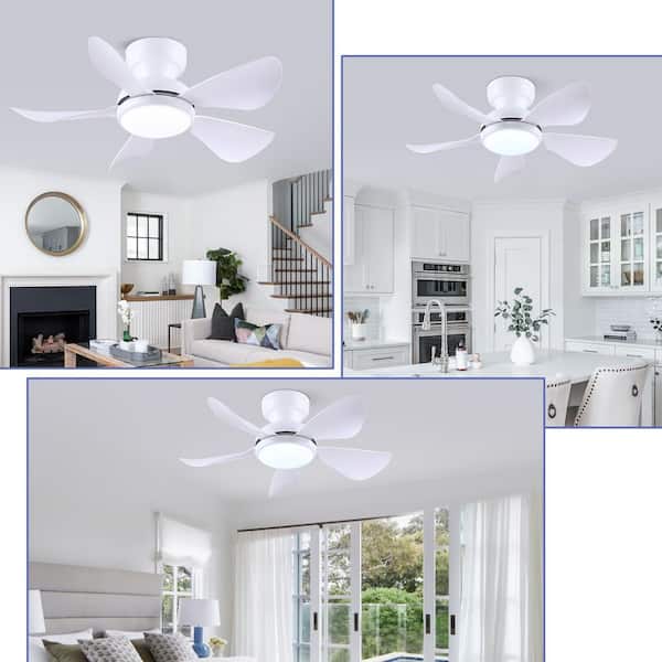 32 in. Indoor/Outdoor Flush Mount White Ceiling Fan with Dimmable 3-Color LED Light and Remote/APP Control