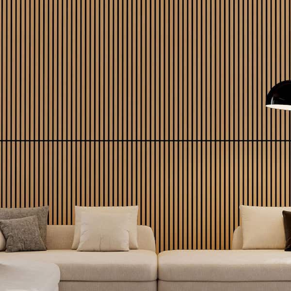 45.27 in. White Oak Wood Slat Acoustic Panels 3D Fluted MDF Wall, Ceiling Panels for Sound Absorption, Decoration 4-Pack