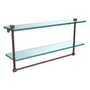 22 in. L x 12 in. H x 5 in. W 2-Tier Clear Glass Bathroom Shelf with Towel Bar in Antique Copper