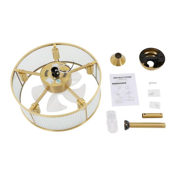 OUKANING 18 in. Indoor Gold Modern 5-Light 6 Speeds Caged Ceiling