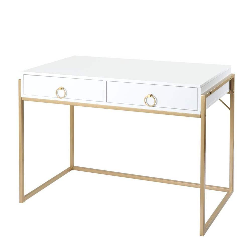 Aupodin 41.7 in. Matte White and Gold Home Office Writing Desk ...