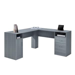 59.5 in. L-Shape Gray Wood Writing Computer Desk for Home Office with Drawers and Cabinet