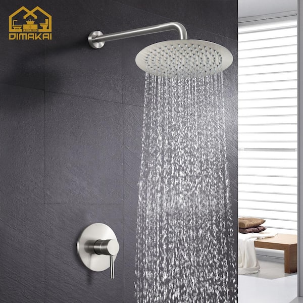 Dimakai Single Handle 1-Spray 2 GPM Wall Mounted Bathtub Faucet with Handheld Shower in Brush Nickle