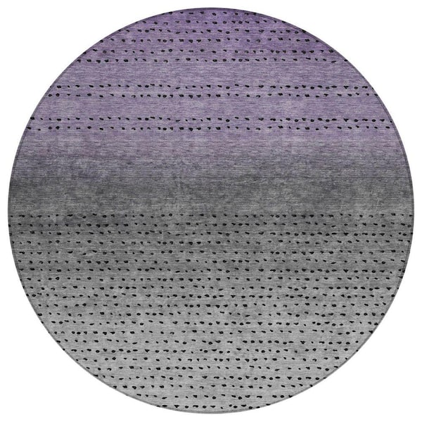 Chantille Machine Washable Indoor/Outdoor Abstract ACN2009 Purple 8 ft. x 8 ft. Round Rug