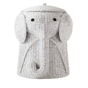 Elephant White Woven Basket with Lid (20.5'' W)