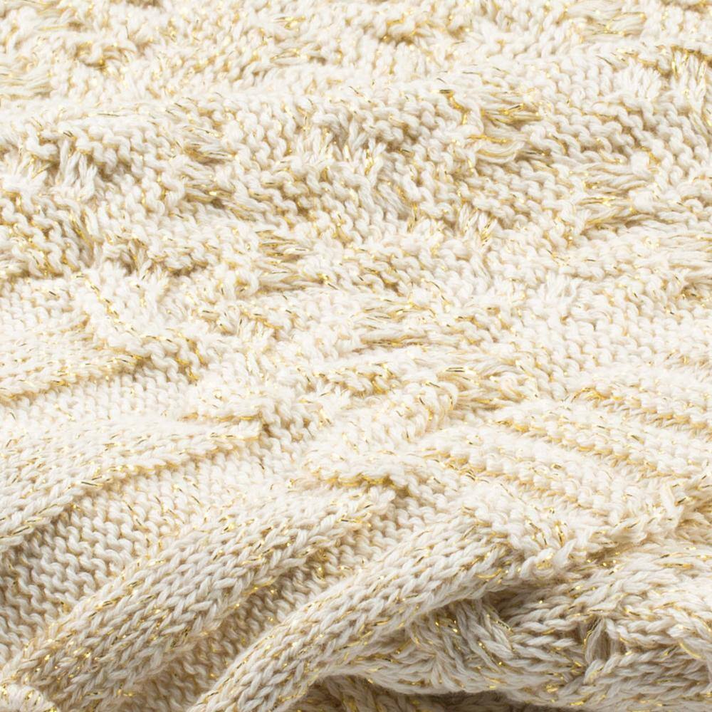 Adara Beige and Gold Cotton Knitted Throw Blanket