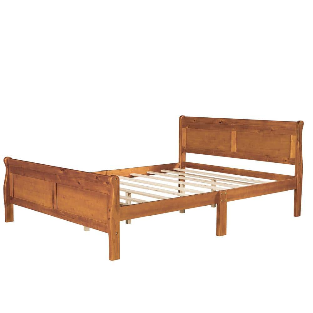 87 in. W Oak Brown Wood Frame Queen Platform Bed with Headboard -  ATHMILE, GZ-B2W20220543