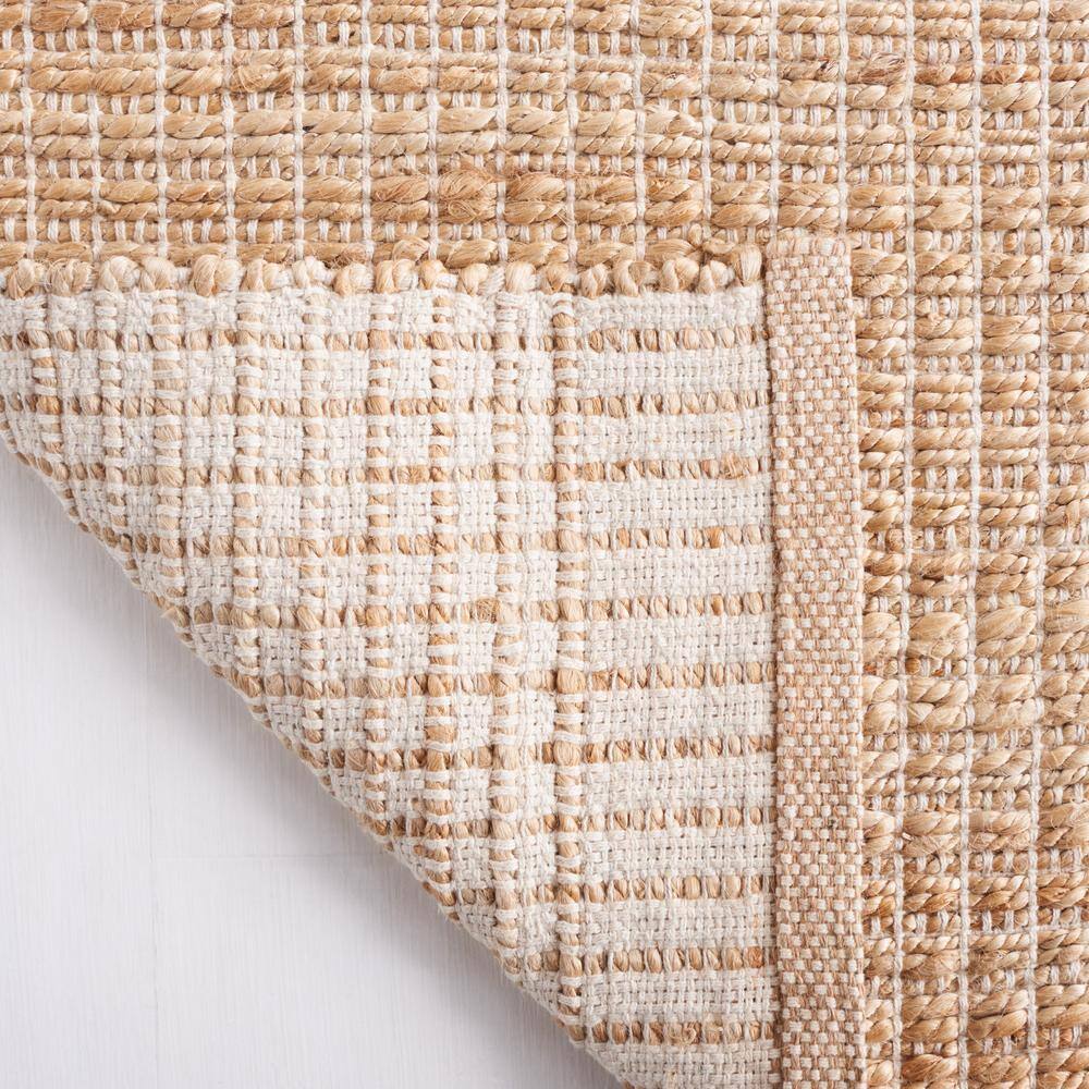 Natural Beige Handwoven Jute and Cotton Area Rug