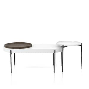 Postiana 2-Piece 48 in. Dark Walnut/White/Sand Black Large Oval Wood Coffee Table Set