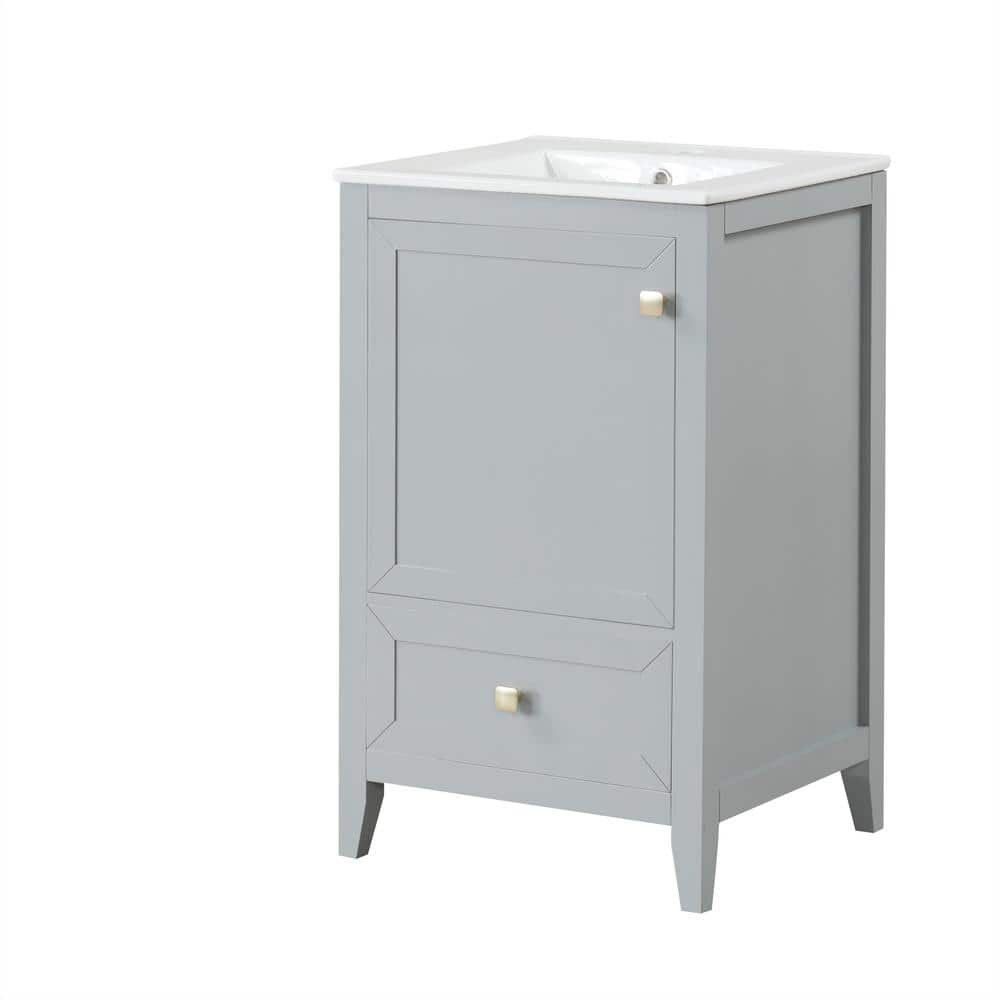Gray MDF Freestanding Bathroom Vanity with White Ceramic Sink