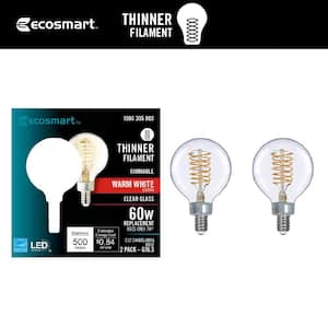 60-Watt Equivalent G16.5 Dimmable Fine Bendy Filament LED Vintage Edison Light Bulb Warm White (2-Pack)