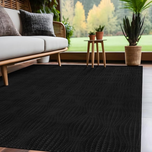 Serenity Black 8 ft. x 10 ft. Solid Modern Non Skid Soft Indoor Area Rug