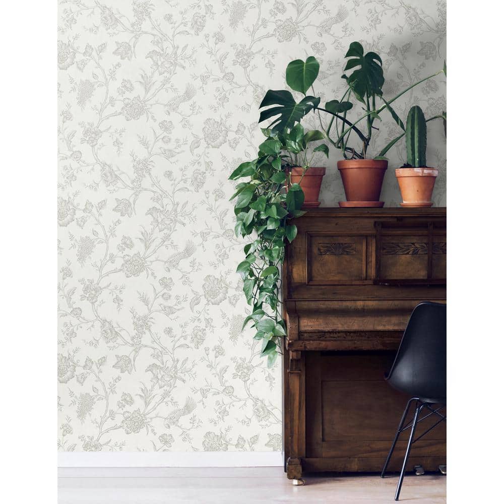 Harbor Mist Grey Vinyl Chinoiserie Peel and Stick Wallpaper