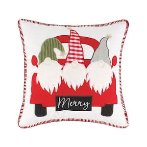 Road Trip Red, White, Green Gnomes Applique Stitch Trim 18 in. x 18 in. Throw Pillow