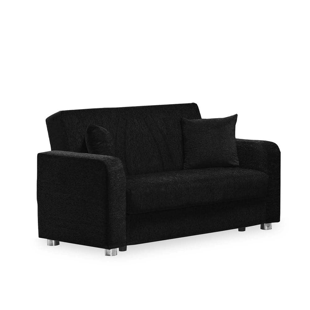 Ottomanson Grandeur Collection Convertible 59 In Black Chenille 2   Black Ottomanson Loveseats Gra Blk Ls 64 1000 