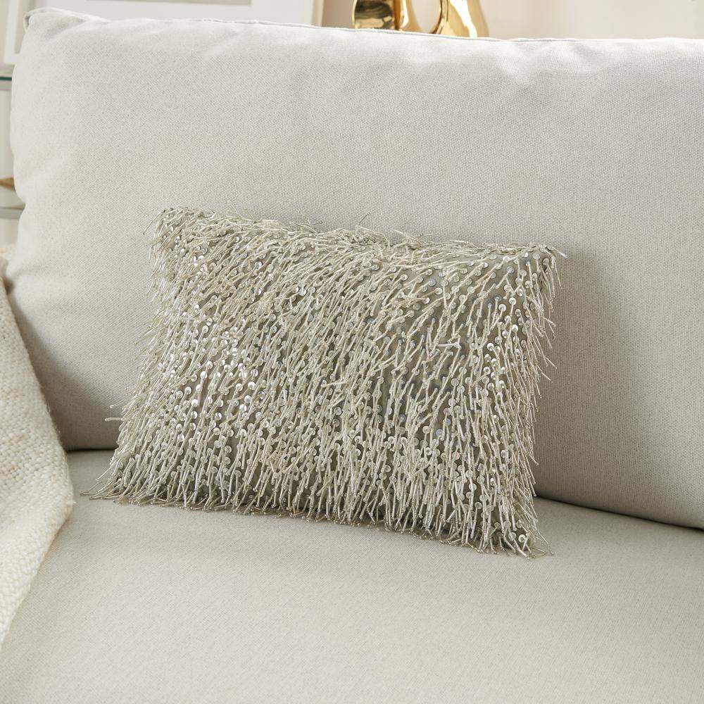 Silver Beaded Tassels 10" x 14" Lumbar Throw Pillow