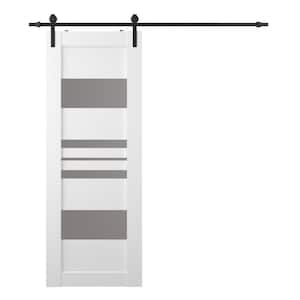 Romi 28 in. x 80 in. 5-Lite Frosted Glass Snow White Wood Composite Sliding Barn Door with Hardware Kit