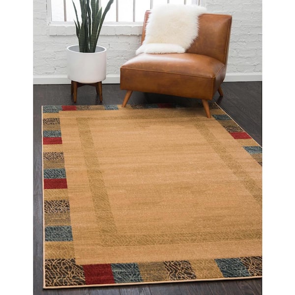Transitional 4x6 Area Rug (4' x 5'3'') Damask Yellow, Gray Indoor Rectangle  Easy to Clean 