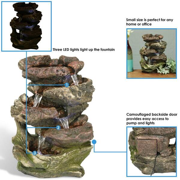Sunnydaze 14 in. 5-Step Rock Falls Tabletop Fountain with