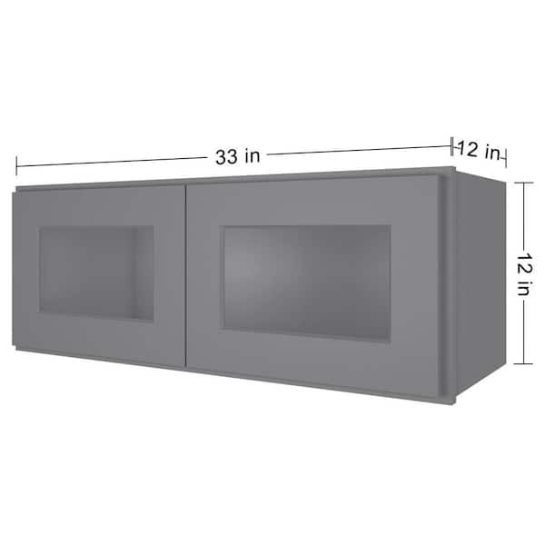 HOMEIBRO 33-in W X 12-in D X 12-in H in Shaker White Plywood Ready to Assemble Wall Glass kitchen Cabinet