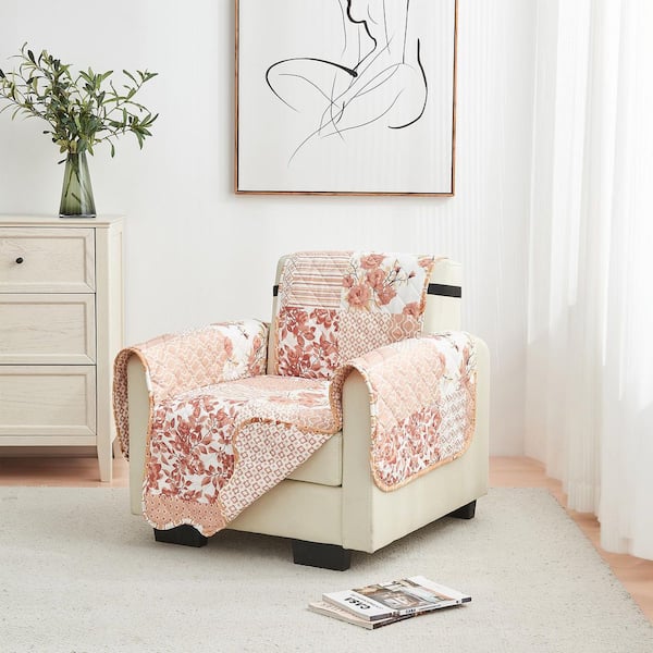 Patchwork-Dusty Rose Reversible Floral Microfiber Chair Furniture Protector Slipcover
