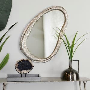 35 in. x 23 in. Oval Framed Silver Abstract Wall Mirror
