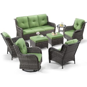 8-Piece Patio Conversation Sofa Set Furniture Sectional Seating Set with Green Cushion and Glass Desktop