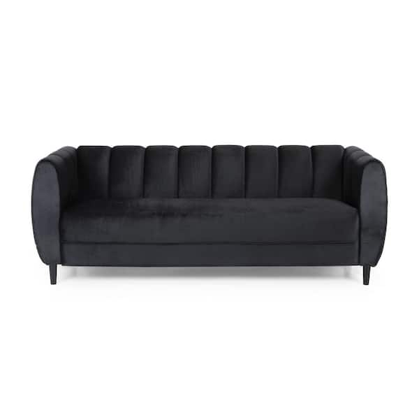 Noble House Bobran 83.25 in. Black Solid Velvet 3-Seat Tuxedo Sofa
