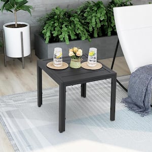 Black Steel Outdoor End Table with Slat Top
