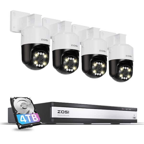 4K 16-Channel 4TB POE NVR Security Camera System with 4-Wired 5MP Pan Tilt Outdoor Cameras, Person Vehicle Detection