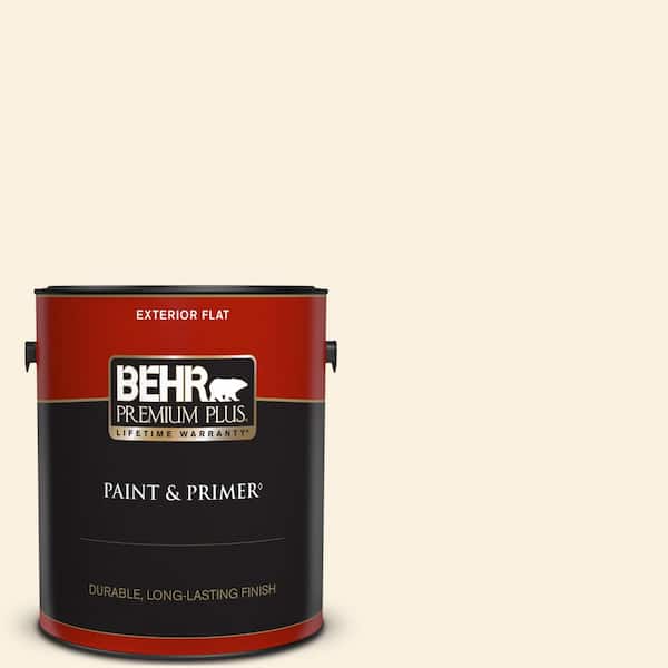 BEHR PREMIUM PLUS 1 gal. #W-F-300 Cotton Whisper Flat Exterior Paint & Primer