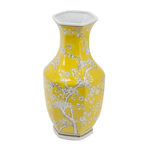 Plum Blossom Flower Vase in Yellow and White Color