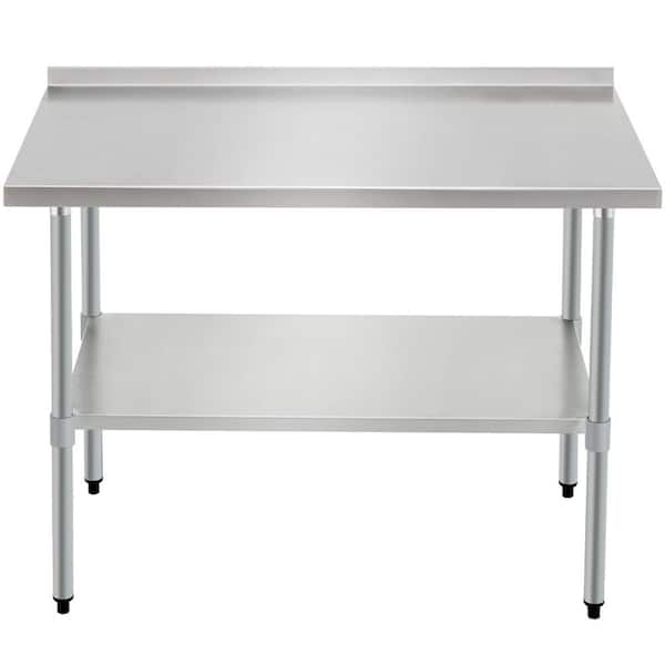 Heavy-Duty Stainless Steel Prep Work Table with Backsplash&Adjustable Undershelf for Kitchens, Garages in Silver