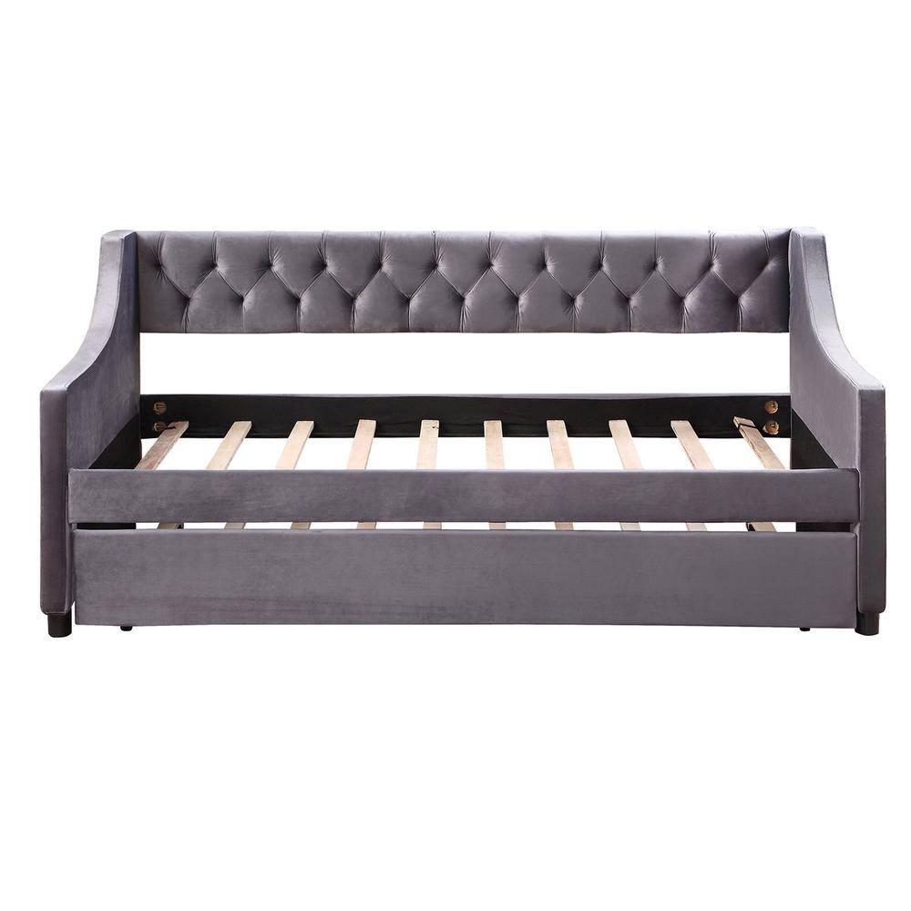 Utopia 4niture Melanie 80.3 in. Twin Size Gray Upholstered Tufted ...