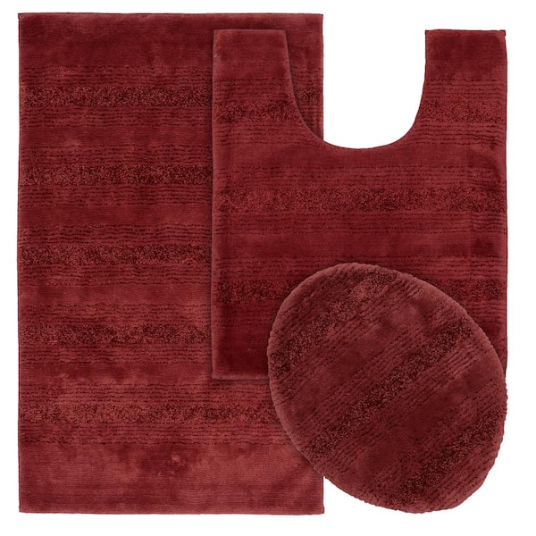 Garland Rug Essence Chili Red 21 in. x 34 in. Striped Nylon 3-Piece Bath Mat Set