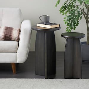 14 in. Black Pedestal Large Round Wood Coffee Table (2- Pieces)