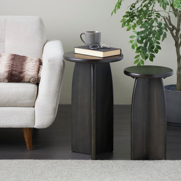 Litton Lane 14 in. Black Pedestal Large Round Wood Coffee Table (2- Pieces)