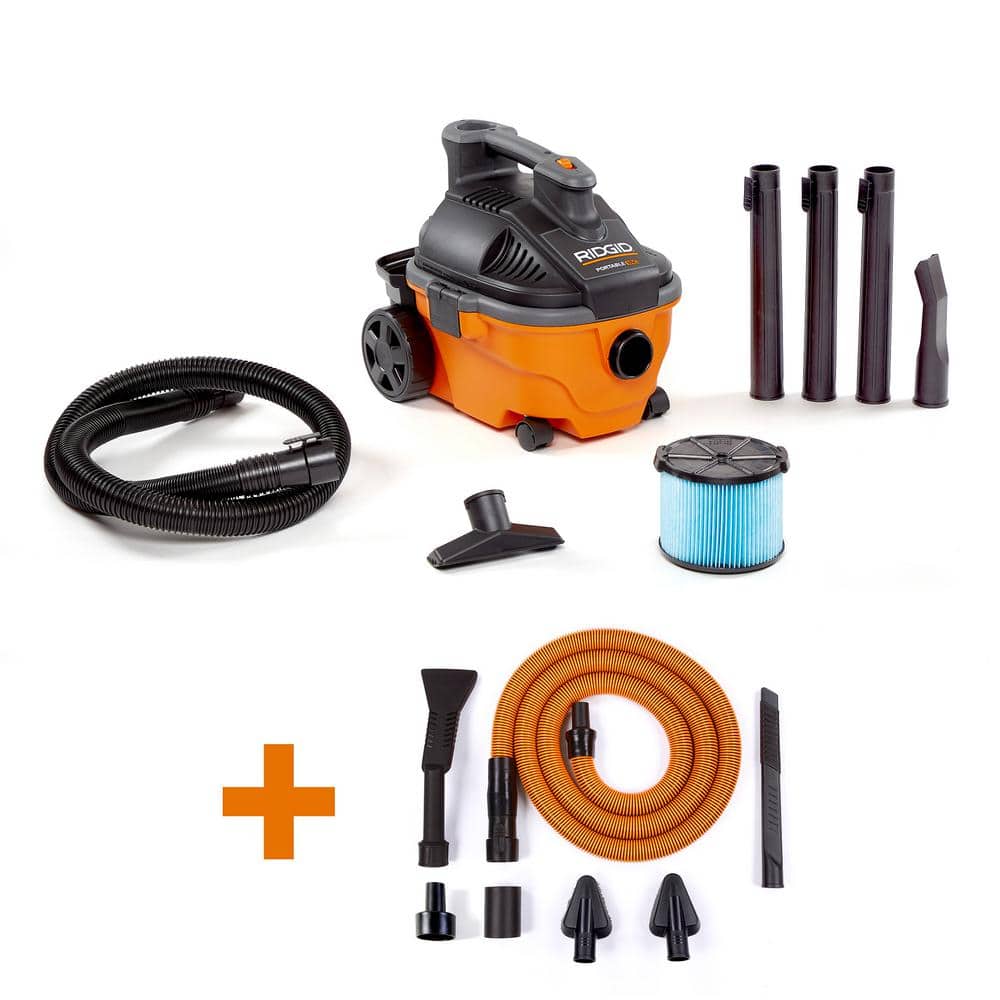 Includes the 4 Gallon 5.0 Peak Horsepower Portable Wet/Dry Shop Vacuum featuring a premium car cleaning kit - perfect for general home cleaning, shop and workspace cleaning and auto detailing