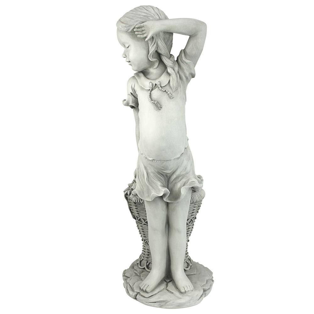 Off-White Resin Flower Girl Garden Statue with Wicker Planter