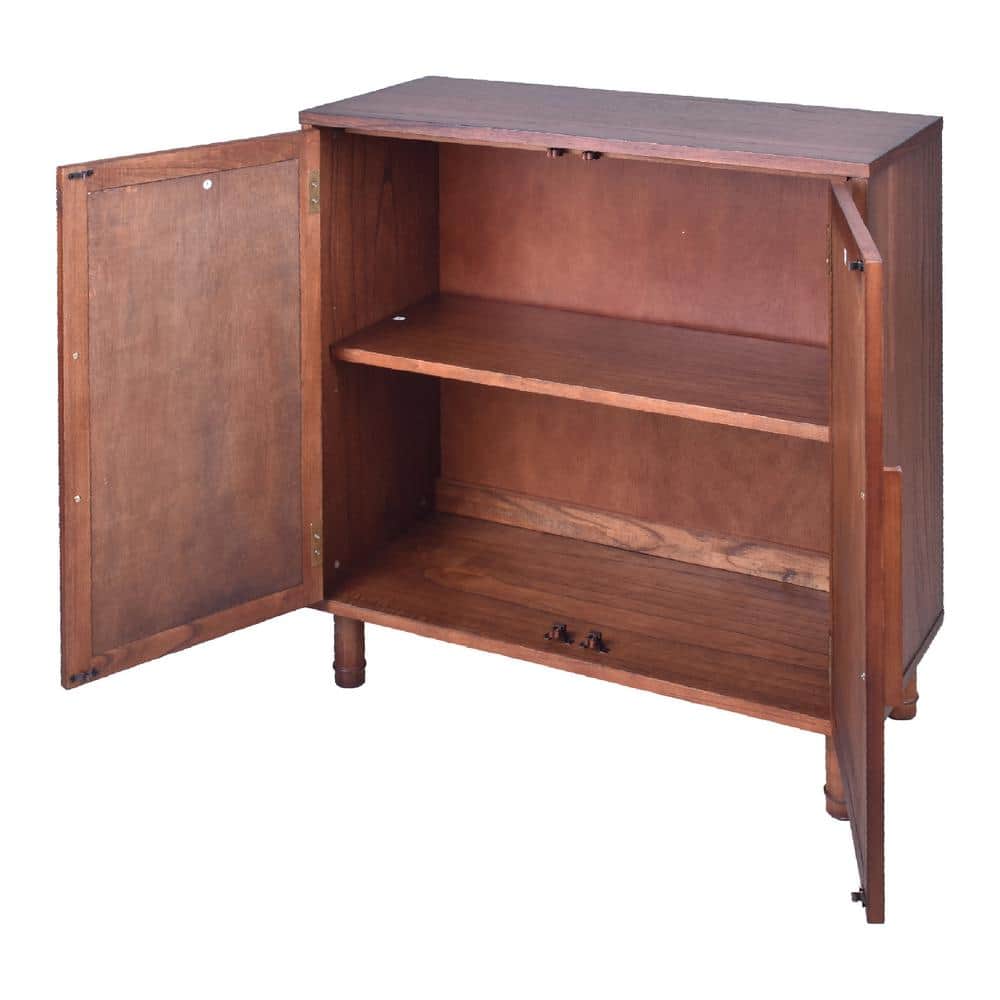 Delancey Brown 34" Wood and Rattan 2-Door Cabinet