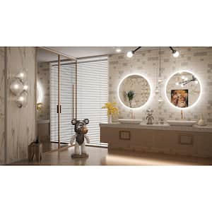 24 in. W x 24 in. H Round Frameless Super Bright 192 Leds/m Lighted Anti-Fog Tempered Glass Wall Bathroom Vanity Mirror