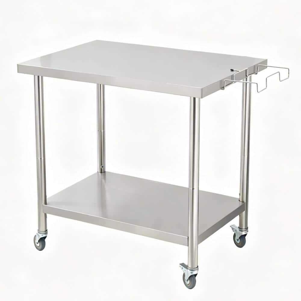Heavy Duty Stainless Steel Double-Layer Commercial Work Table with Casters & Trash Rack – 0.7mm Thick, 48x24x35 in price history on PriceWatchPro