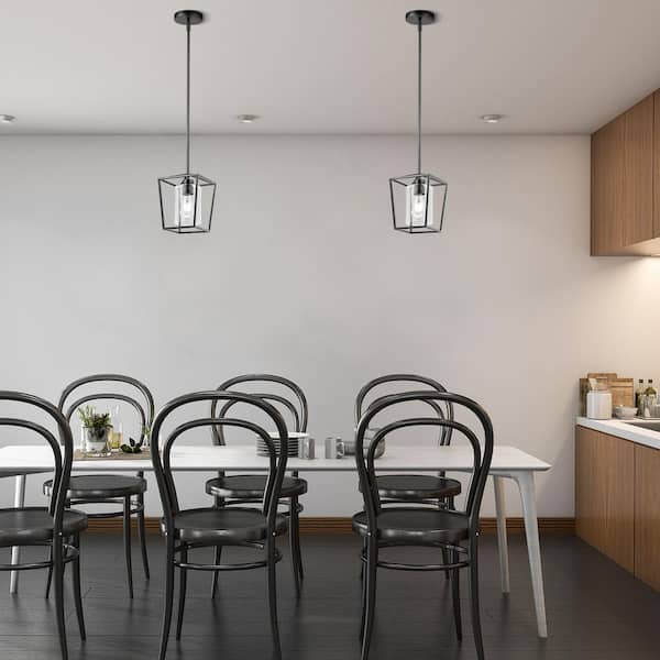 1-Light Black Pendant Light, 1-Pack, Farmhouse Iron Cage Pendant Lighting with Clear Glass Shade, Adjustable Height