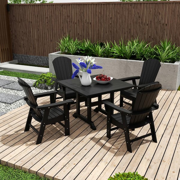WESTIN OUTDOOR Altura Outdoor Patio Weather Resistant Black 5-Piece HDPE Plastic Square Table Adirondack Dining Set