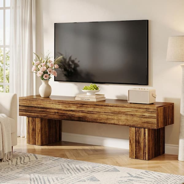 BYBLIGHT Ezlynn 63 in. Minimalist Rustic Brown TV Stand, TV