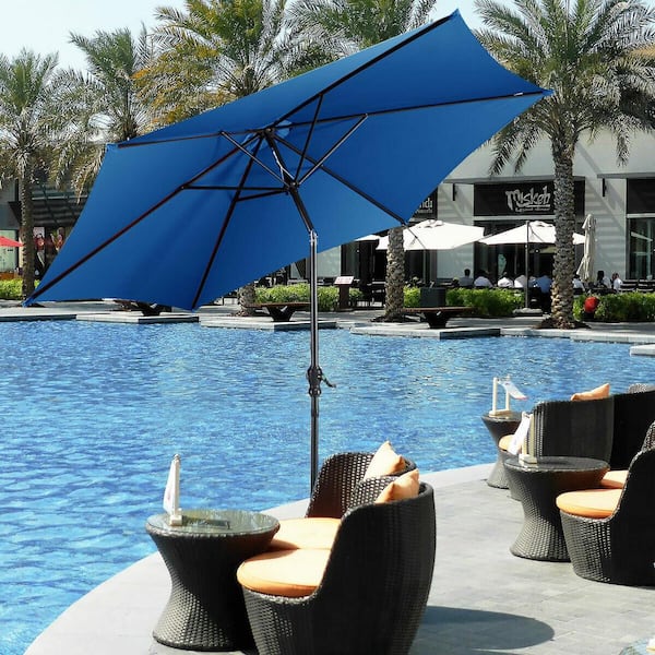 9 ft. Steel Market Tilt Patio Umbrella in Blue with Crank