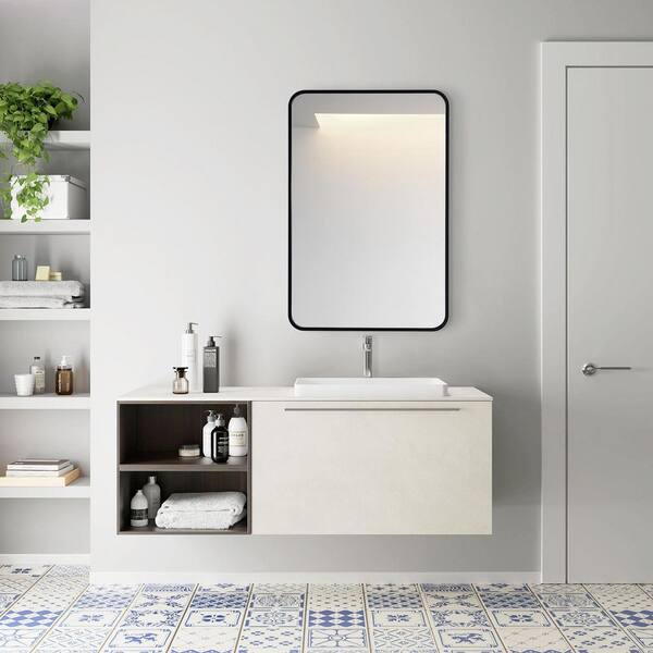 Unbranded 22 in. W x 30 in. H Rectangular Framed Wall Mount Bathroom Vanity Mirror Black