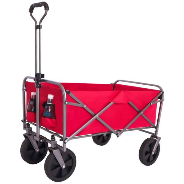 Tunearary 3.9 cu.ft. Steel Garden Cart, Micro Collapsible Beach Trolley Cart, Camping Folding Wagon, Beach Shopping, Red
