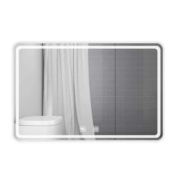 ELLO&ALLO 24 in. W x 32 in. H Single Frameless Rectangular LED Light with 2 Color and Anti-Fog Bathroom Vanity Mirror