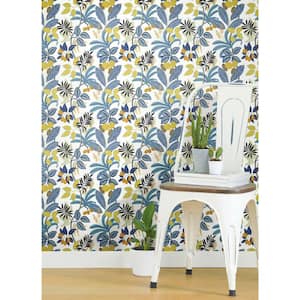 Blue and Yellow Funky Jungle Blue, Yellow Vinyl Peel and Stick Wallpaper (Covers 28.29 sq. ft.)